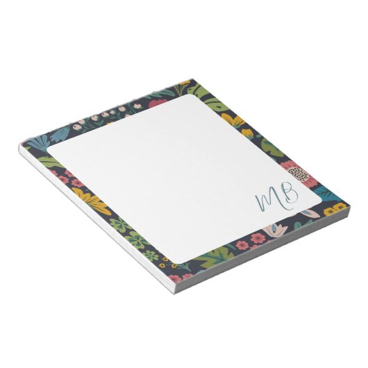 Quirky Abstract Floral Pattern Monogram Notizblock (angewinkelt)