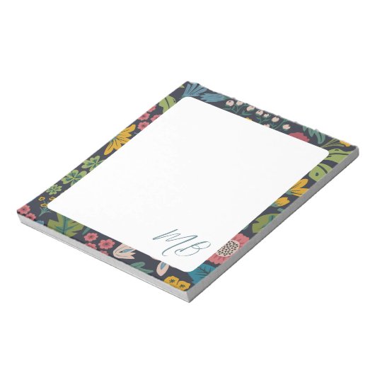 Quirky Abstract Floral Pattern Monogram Notizblock (Rotiert)