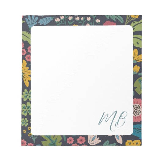 Quirky Abstract Floral Pattern Monogram Notizblock (Vorderseite)