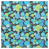 Quirky Abstrakt Blue Green Black Circles Fabric Stoff (Muster)