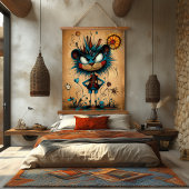 Quirky Abstrakt Lion Art Wandteppich Mit Holzrahmen