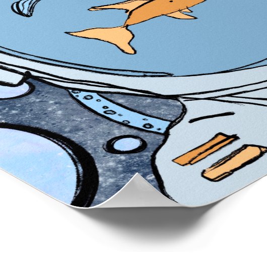 Quirky, Abstrakter Fischastronaut in Weltraumposte Poster (Ecke)