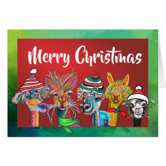 Quirky Alpacas Frohe Weihnachtskarte 19-4 (Vorderseite (Horizontal))
