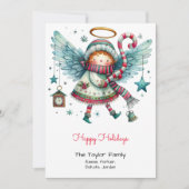 Quirky Angel Illustration Happy Holidays Feiertagskarte (Vorderseite)