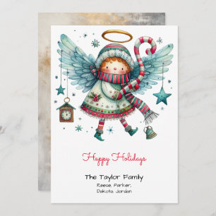 Quirky Angel Illustration Happy Holidays Feiertagskarte