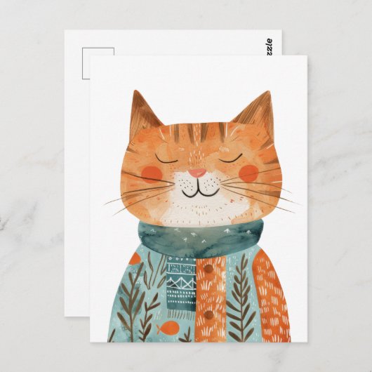 Quirky Anthropomorphic Cat Illustration Postkarte (Vorne/Hinten)