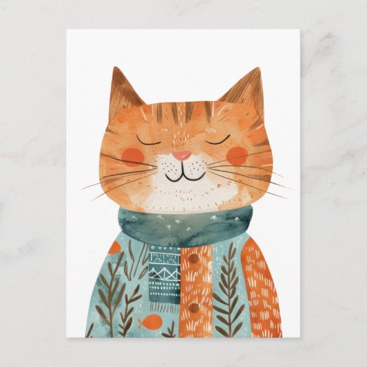 Quirky Anthropomorphic Cat Illustration Postkarte (Vorderseite)