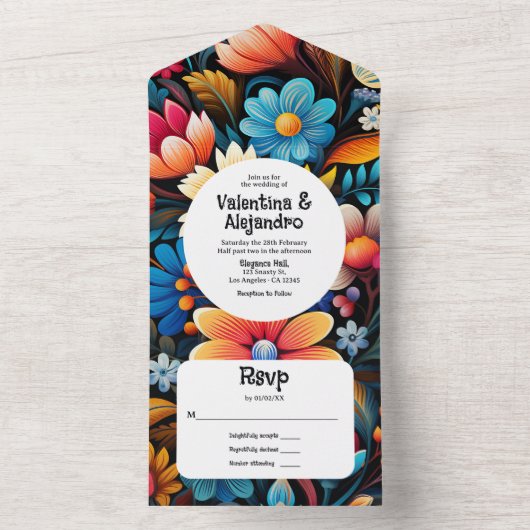 Quirky-Aquarell-Fiesta mit Abreißen-UAWG All In One Einladung (Innen Boden)