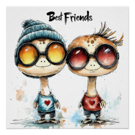 Quirky "Best Friends" Kunst, Dichtung und Musik Poster
