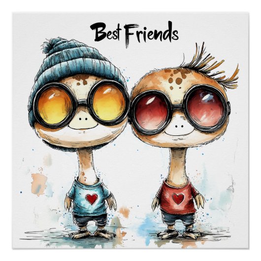 Quirky "Best Friends" Kunst, Dichtung und Musik Poster (Vorderseite)