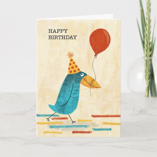Quirky Bird mit Party Hat und Balloon Birthday Dankeskarte (Vorderseite)