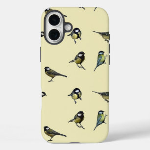 Quirky Bird Pattern Beige iPhone 16 Plus Hülle
