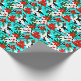 Quirky Black Dinosaurier und Poinsettias Weihnacht Geschenkpapier