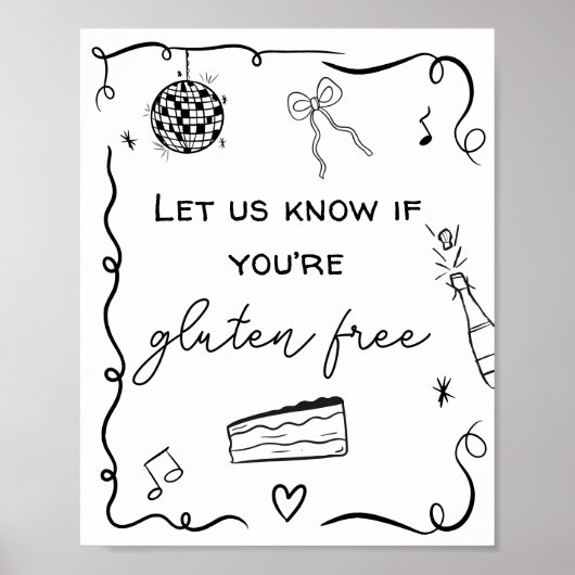 Quirky Black Hand Drawn Gluten Wedding Poster (Vorne)