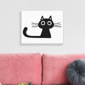 Quirky Black Kitty Cat Black and White Animal Art Leinwanddruck (Insitu (Wohnzimmer))