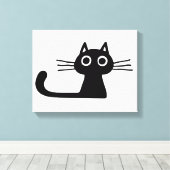 Quirky Black Kitty Cat Black and White Animal Art Leinwanddruck (Insitu (Holzboden))