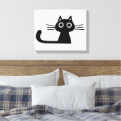 Quirky Black Kitty Cat Black and White Animal Art Leinwanddruck (Insitu (Schlafzimmer))