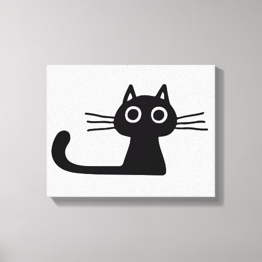 Quirky Black Kitty Cat Black and White Animal Art Leinwanddruck (Vorderseite)