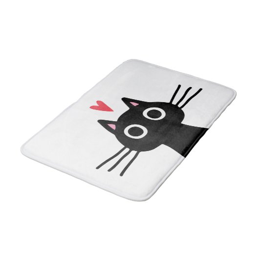 Quirky Black Kitty Cat mit Herz Badematte (Schrägansicht)