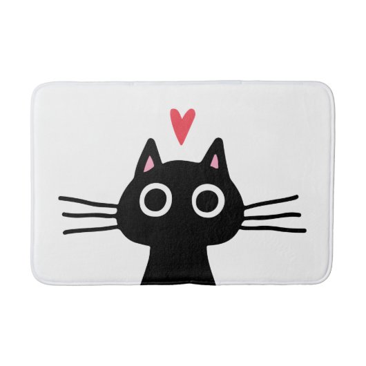Quirky Black Kitty Cat mit Herz Badematte (Vorderseite)