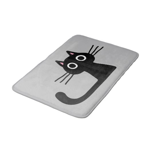 Quirky Black Kitty Cat mit Long Whiskers Badematte (Schrägansicht)