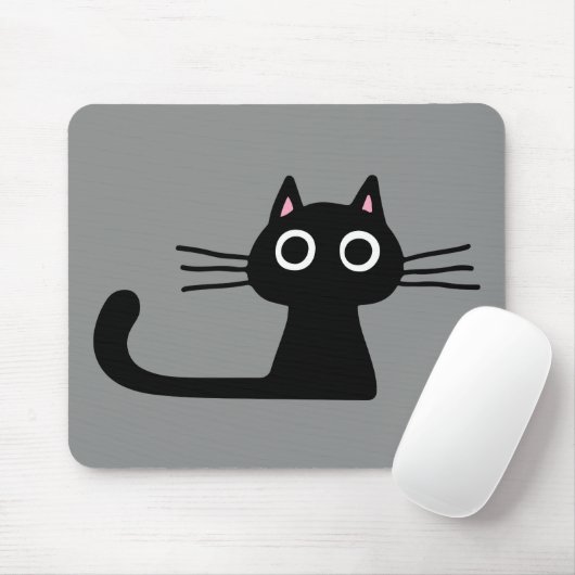 Quirky Black Kitty Cat mit Long Whiskers Mousepad (Mit Mouse)