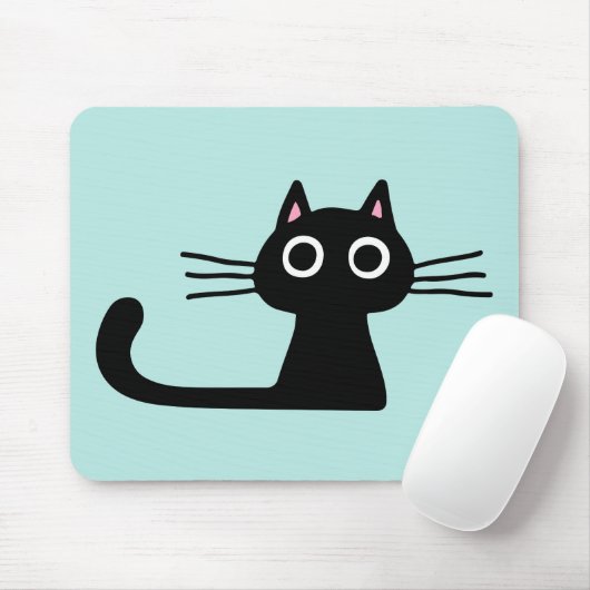 Quirky Black Kitty Cat mit Long Whiskers Mousepad (Mit Mouse)