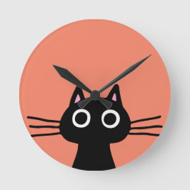 Quirky Black Kitty Cat mit Long Whiskers Runde Wanduhr