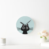 Quirky Black Kitty Cat mit Long Whiskers Runde Wanduhr (Zuhause)