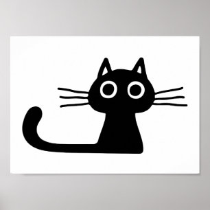 Quirky Black Kitty Cat   Weiß und Schwarz Poster