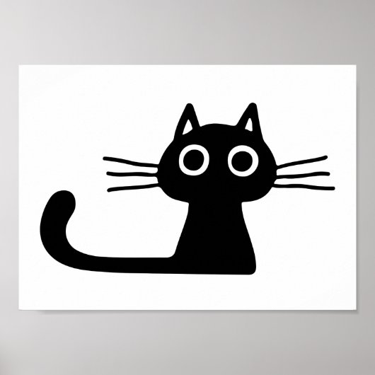Quirky Black Kitty Cat | Weiß und Schwarz Poster (Vorne)