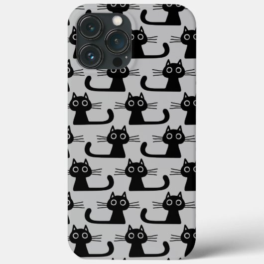 Quirky Black Kitty Cats Muster Grau und Schwarz Case-Mate iPhone Hülle (Rückseite)