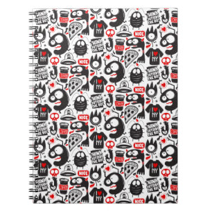 Quirky Black & Red Monster Doodles Notizblock