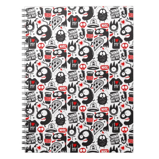 Quirky Black & Red Monster Doodles Notizblock (Vorderseite)