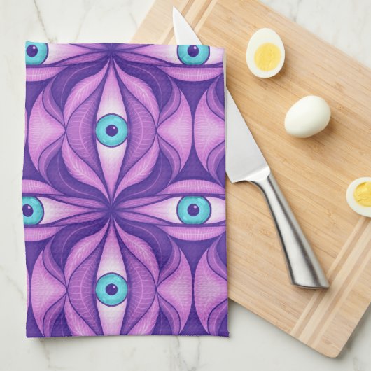 Quirky blaue Augen im mystischen Lila Muster Geschirrtuch (Viertel Falte)