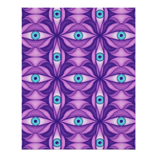Quirky blaue Augen im mystischen Lila Muster Poster (Vorderseite)