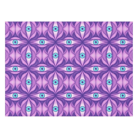 Quirky blaue Augen im mystischen Lila Muster Tischdecke (Vorderseite (Horizontal))