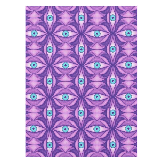 Quirky blaue Augen im mystischen Lila Muster Tischdecke (Vorderseite)