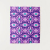 Quirky blaue Augen im mystischen Lila Muster Wandteppich (Vorderseite)