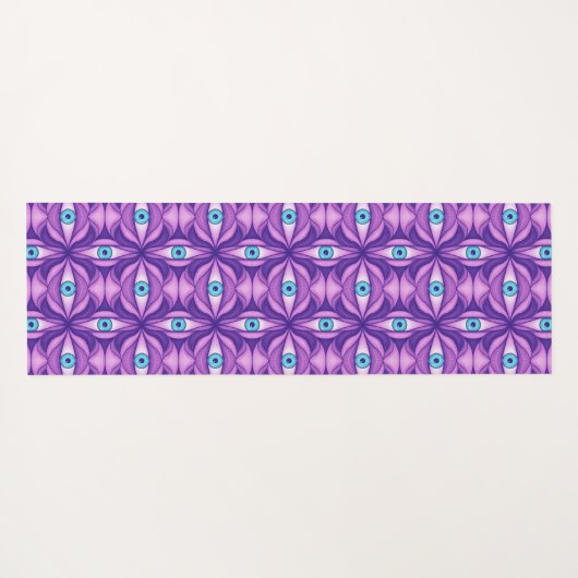 Quirky blaue Augen im mystischen Lila Muster Yogamatte (Rückseite (Horizontal))