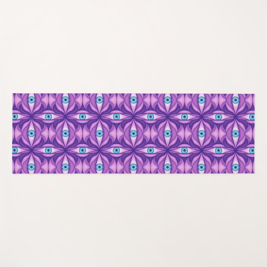 Quirky blaue Augen im mystischen Lila Muster Yogamatte (Vorderseite (Horizontal))