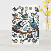 Quirky Blue Birds Karte (Gelbe Blume)