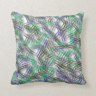 Quirky Blue Green Paperclips  Kissen