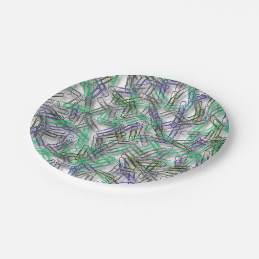 Quirky Blue Green Paperclips  Pappteller (Schrägansicht)