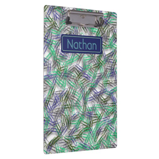 Quirky Blue Green Paperclips Personalisiert Klemmbrett (Rechts)