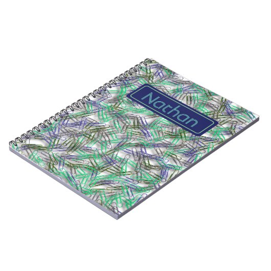 Quirky Blue Green Paperclips Personalisiert Notizblock (Linke Seite)