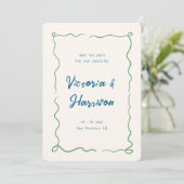 Quirky Blue Hand gezogen Wavy Squiggle Border Save The Date (Stehend Vorderseite)
