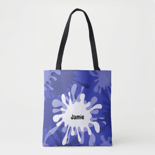 Quirky Blue Painting Spritzer Name Tasche (Vorderseite)