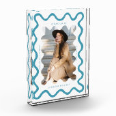 Quirky Blue Wavy Line Graduate Keepake Fotoblock (Links)
