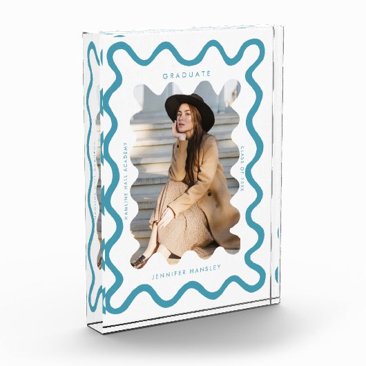 Quirky Blue Wavy Line Graduate Keepake Fotoblock (Links)
